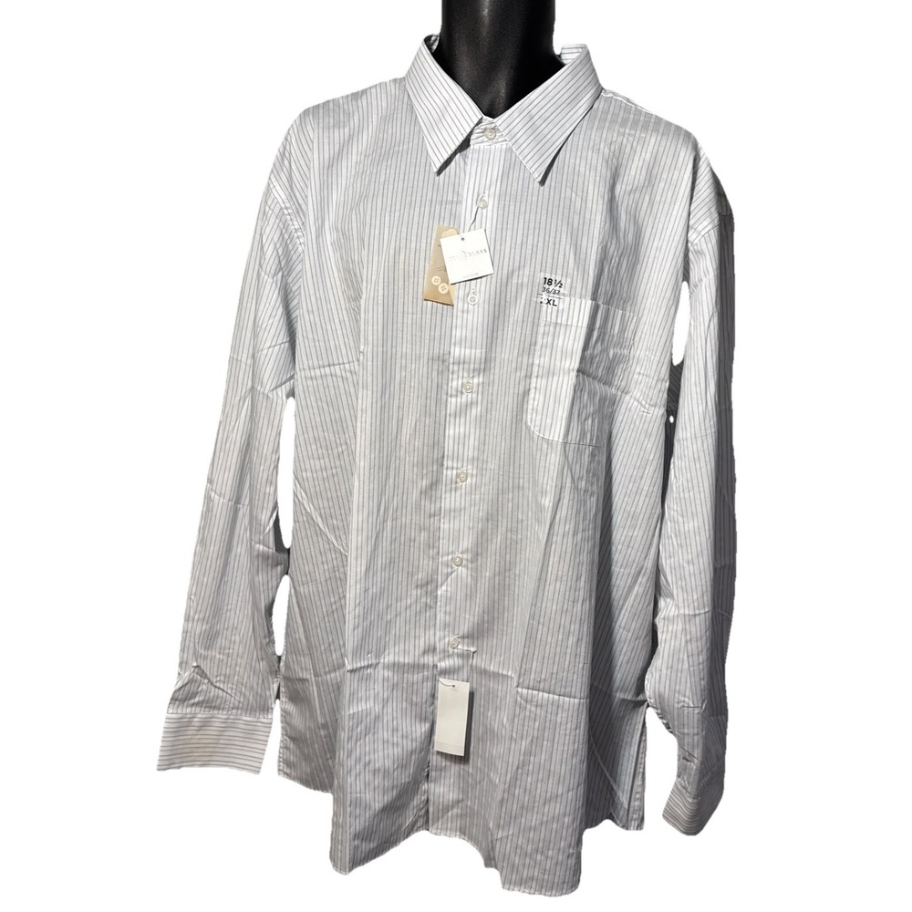 Bill Blass Men's 2XL Blue White Pinstripe 100% Cotton Dress Shirt NWT